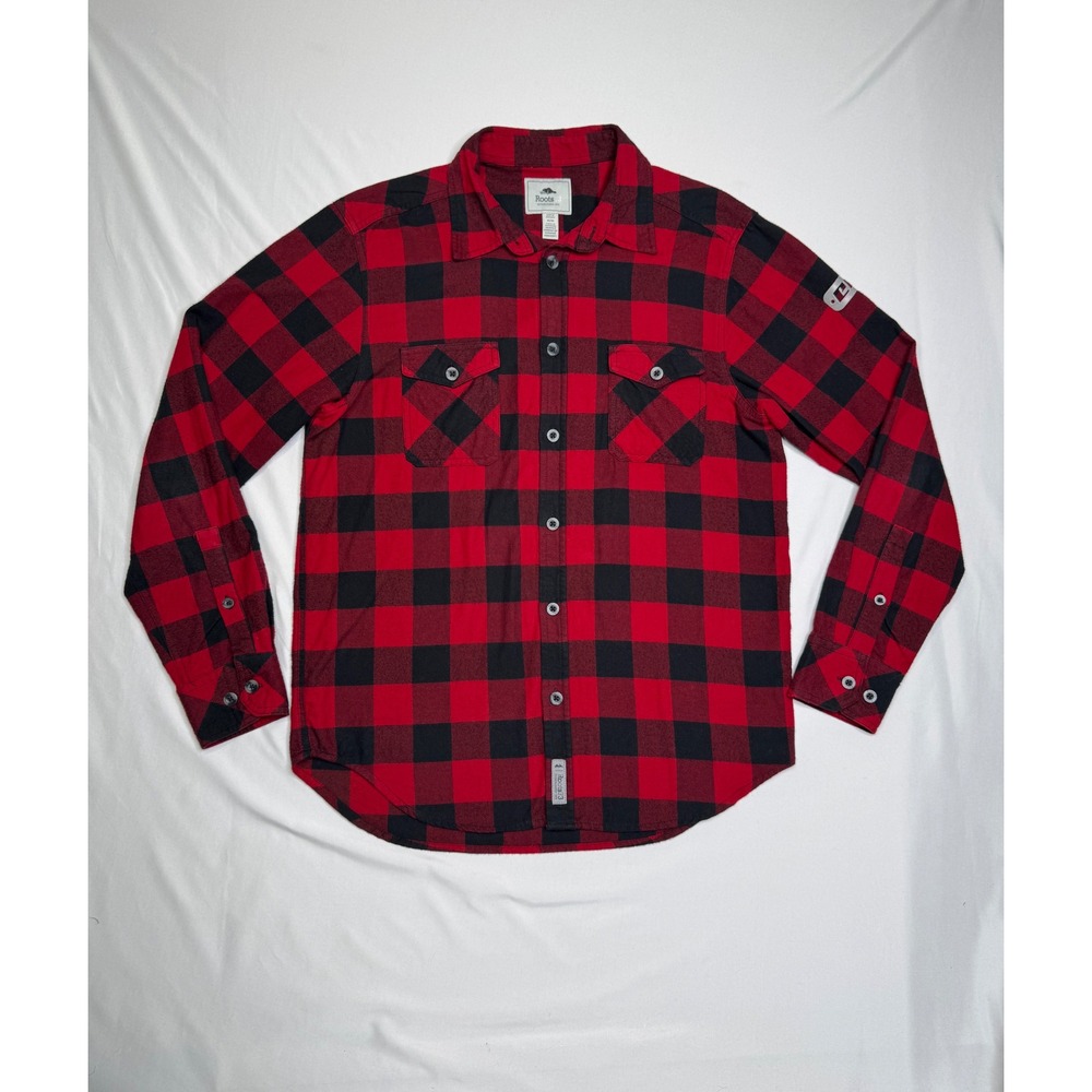 Roots 73 Mens Buffalo Plaid Flannel Shirt Red Black Long Sleeve Cotton M Outdoor